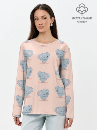 Лонгслив женский. Хлопок / Слоники