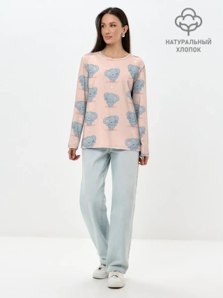 Лонгслив женский. Хлопок / Слоники