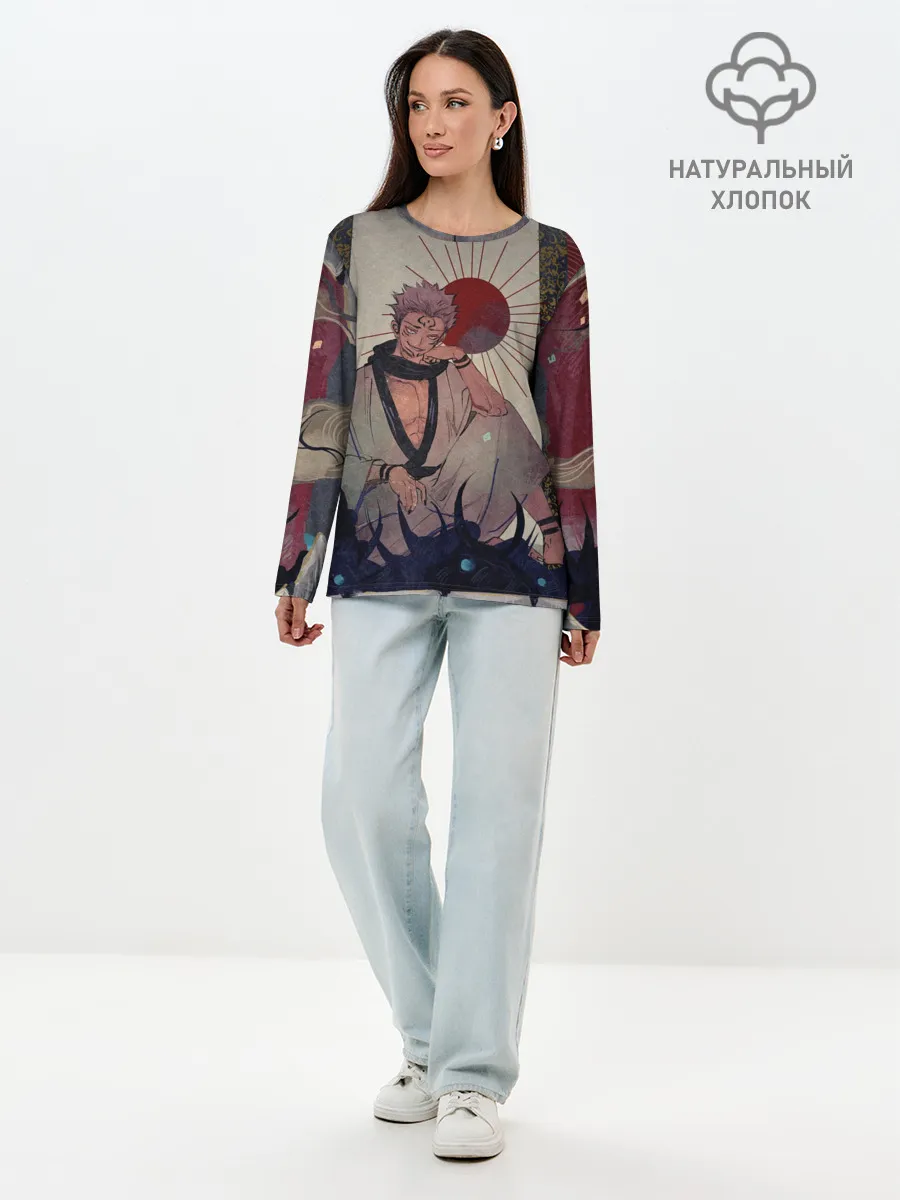 Лонгслив женский. Хлопок / Задумчивый Сукуна