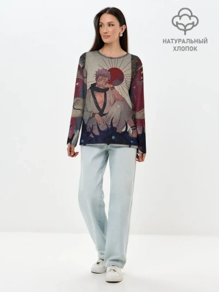 Лонгслив женский. Хлопок / Задумчивый Сукуна