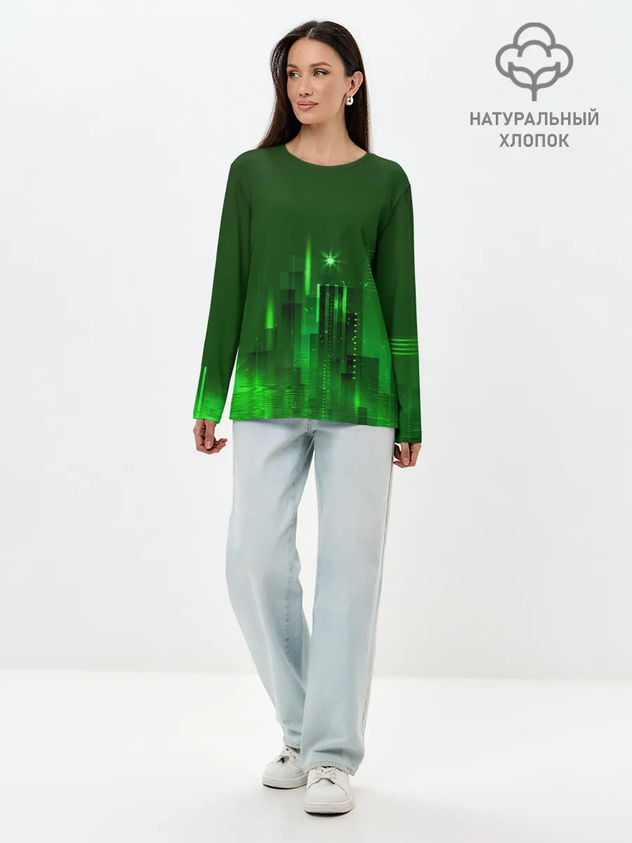 Лонгслив женский. Хлопок / Зеленый город