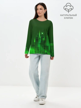 Лонгслив женский. Хлопок / Зеленый город
