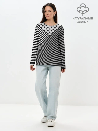 Лонгслив женский. Хлопок / Полосатый комбинированный узор