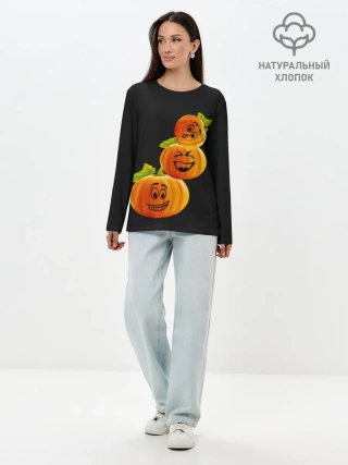 Лонгслив женский. Хлопок / Хэллоуин смешные тыквы