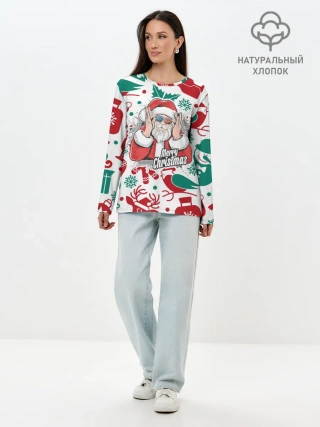 Лонгслив женский. Хлопок / Merry Christmas3D