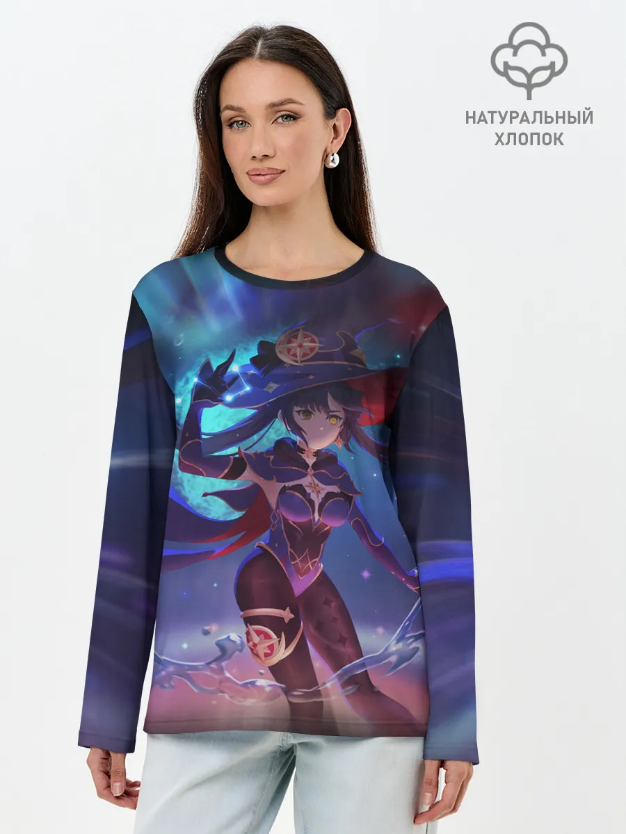 Лонгслив женский. Хлопок / Mona | Genshin Impact | Геншин Импакт