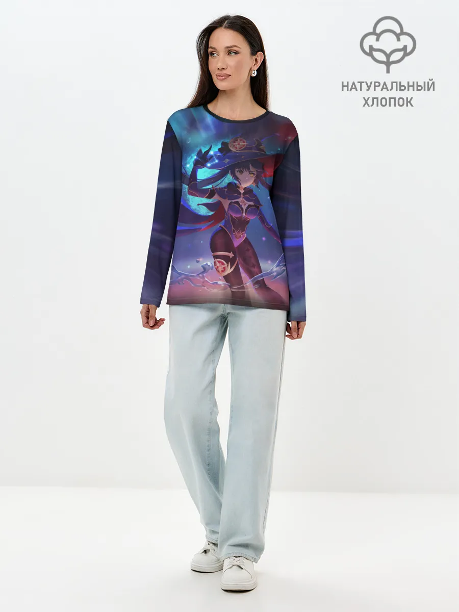 Лонгслив женский. Хлопок / Mona | Genshin Impact | Геншин Импакт