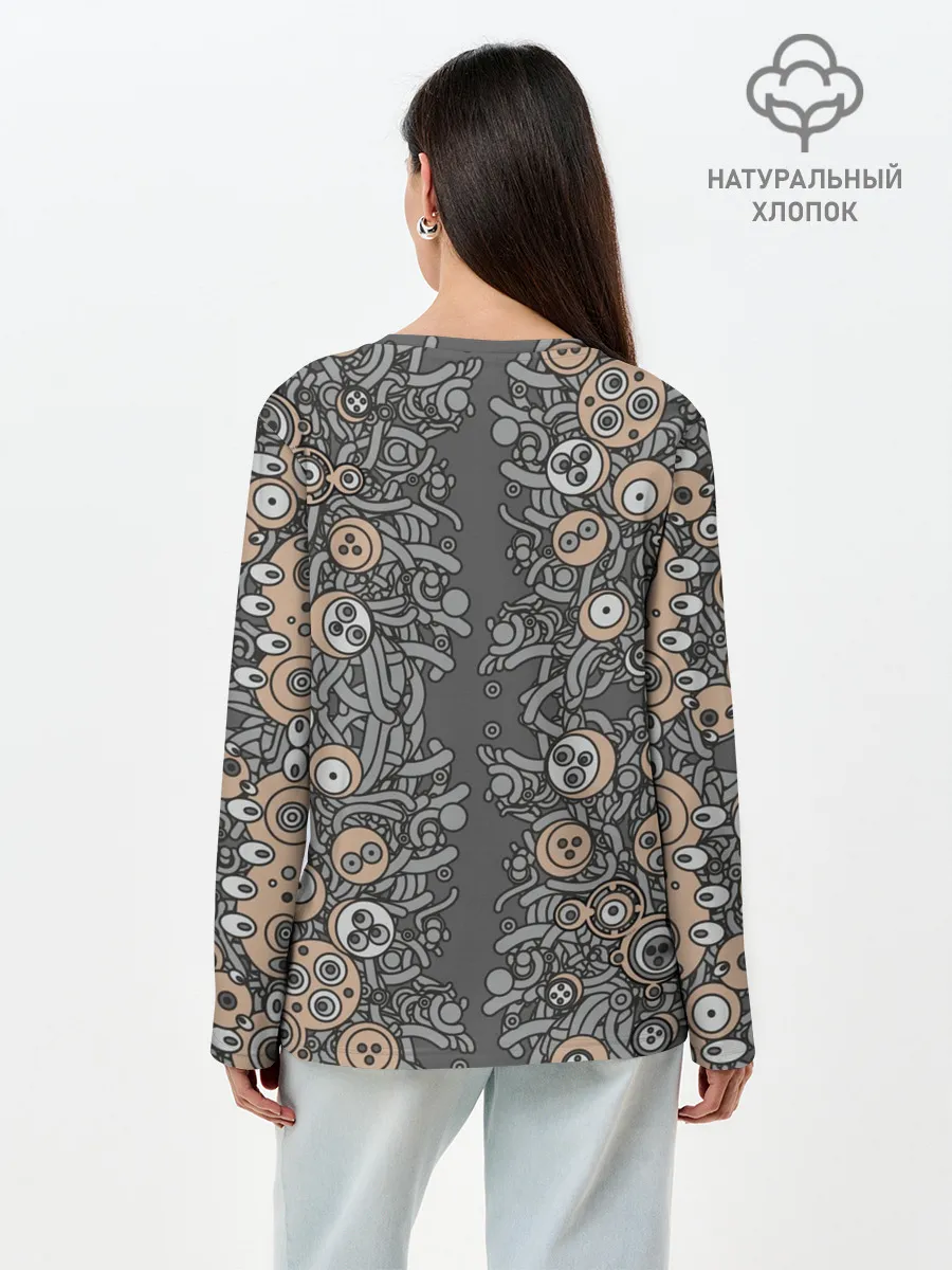 Лонгслив женский. Хлопок / психоделика киберпанк