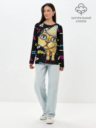Лонгслив женский. Хлопок / Котик