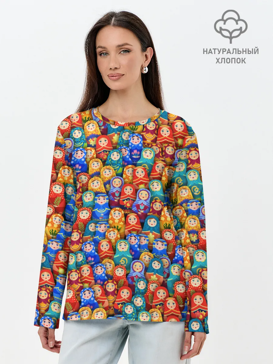 Лонгслив женский. Хлопок / Матрёшки