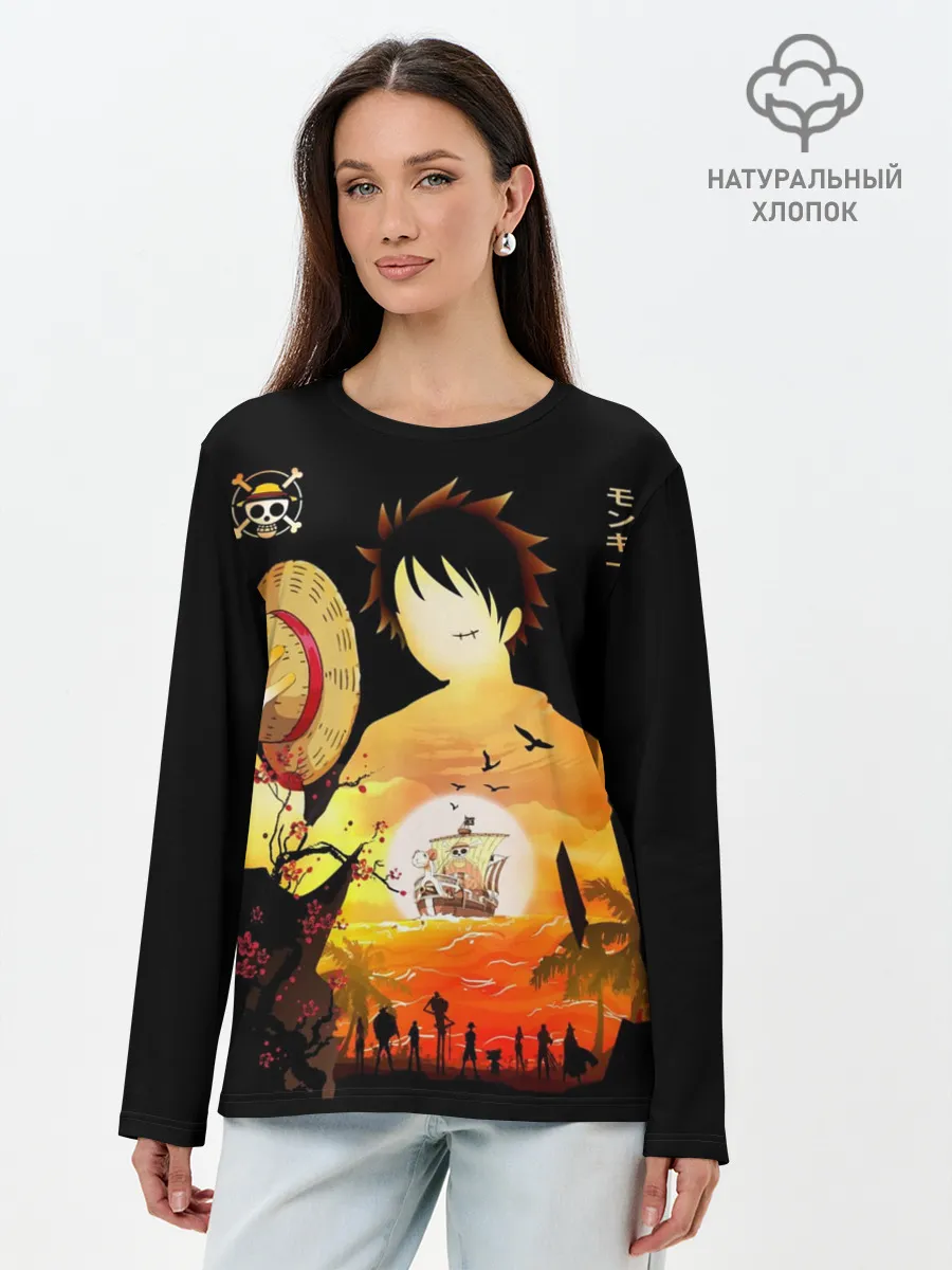 Лонгслив женский. Хлопок / Силуэт Луффи One piece