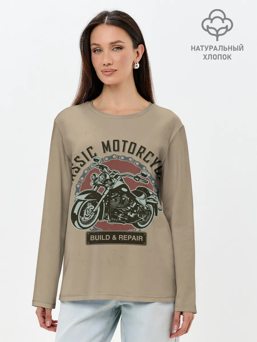 Лонгслив женский. Хлопок / Классические мотоцклы