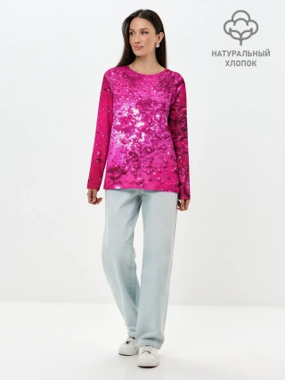 Лонгслив женский. Хлопок / Розовые Пузырьки