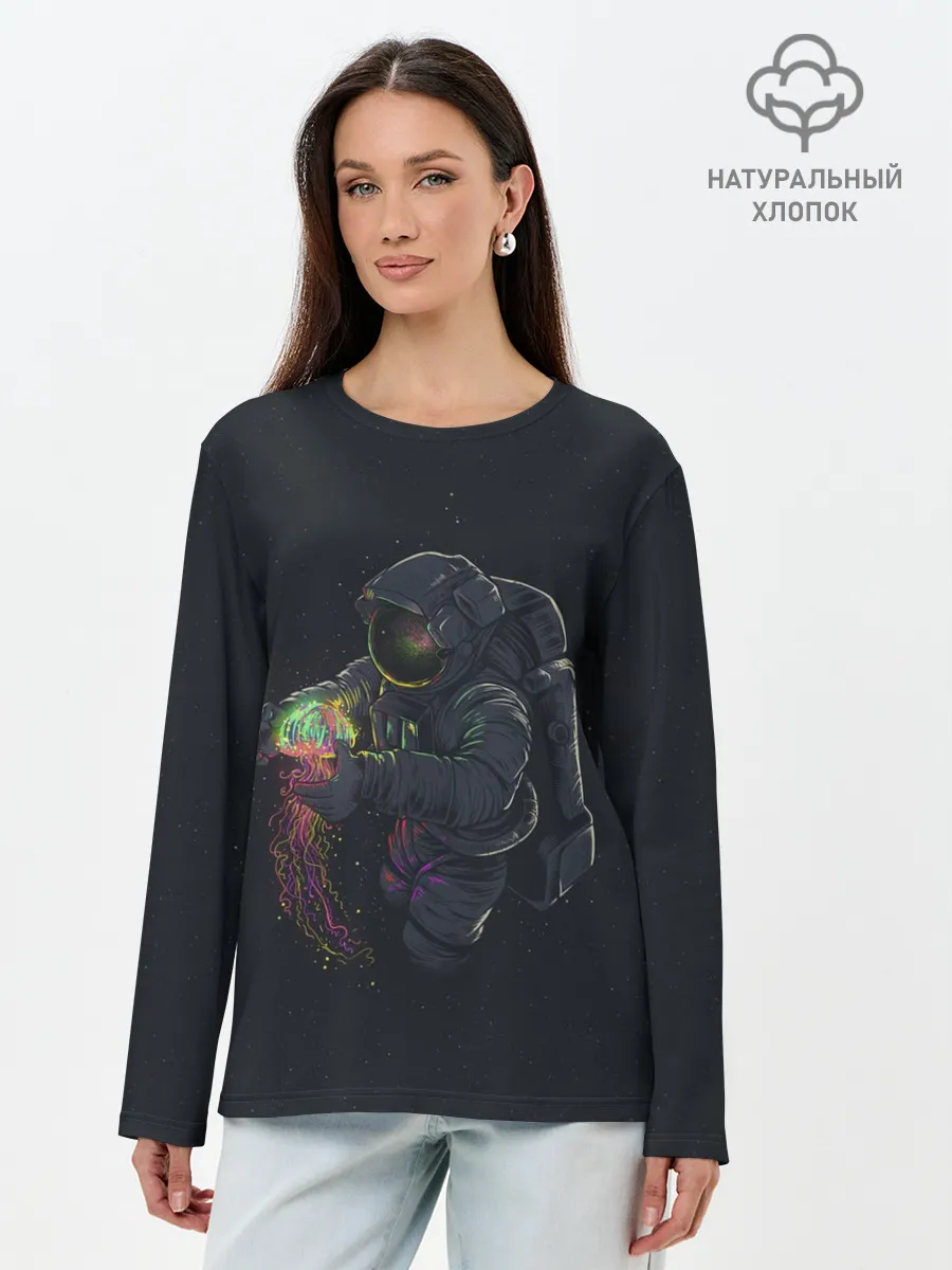 Лонгслив женский. Хлопок / Космическая медуза