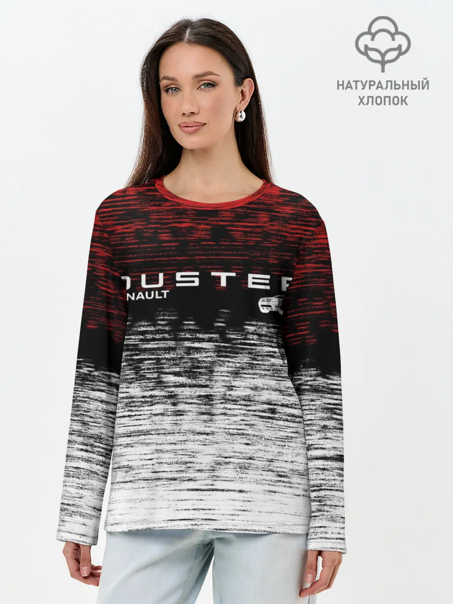 Лонгслив женский. Хлопок / Renault Duster | полосы гранж