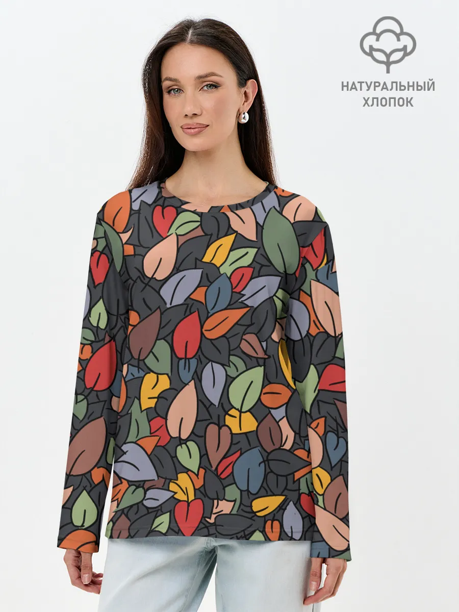 Лонгслив женский. Хлопок / Рисованная Осень