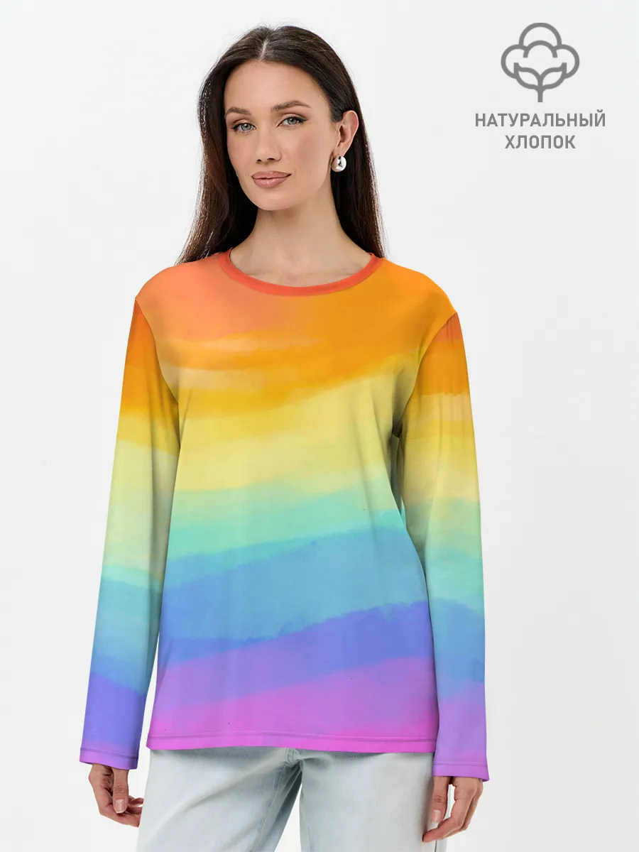 Лонгслив женский. Хлопок / РАДУЖНЫЕ ВОЛНЫ | RAINBOW WAVES
