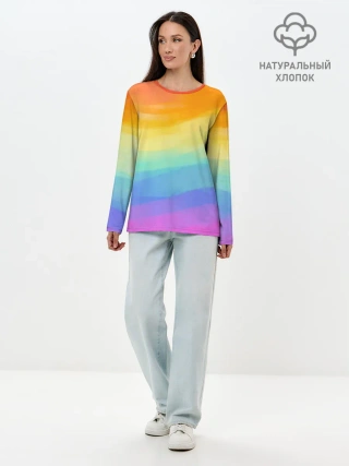 Лонгслив женский. Хлопок / РАДУЖНЫЕ ВОЛНЫ | RAINBOW WAVES