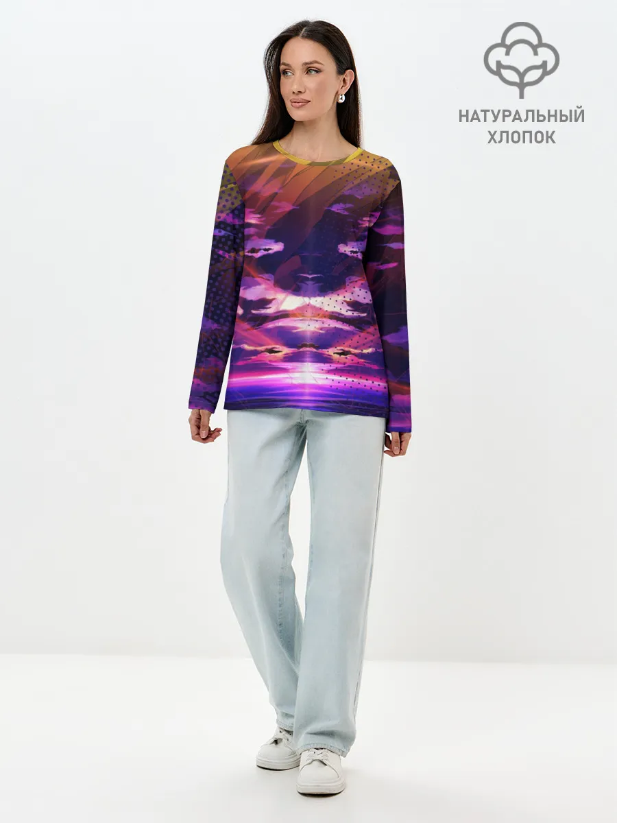 Лонгслив женский. Хлопок / Закат. Облака