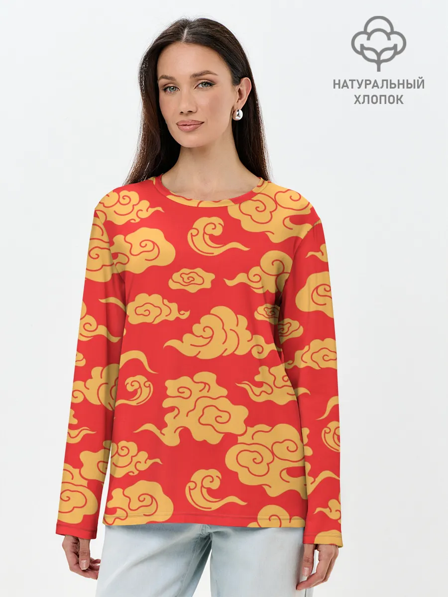 Лонгслив женский. Хлопок / Западный узор облаков