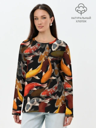 Лонгслив женский. Хлопок / Карпы кои | Японские карпы