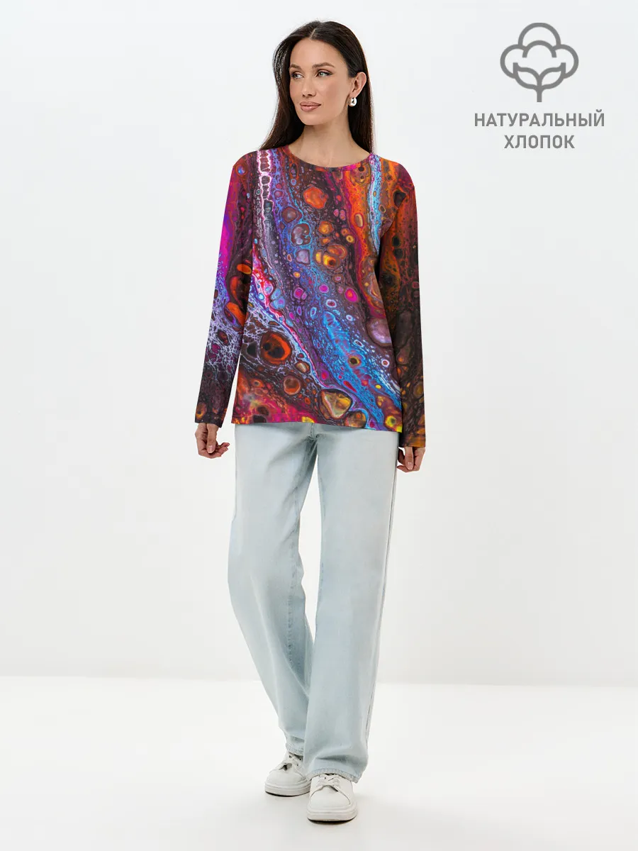 Лонгслив женский. Хлопок / Брызги на камнях