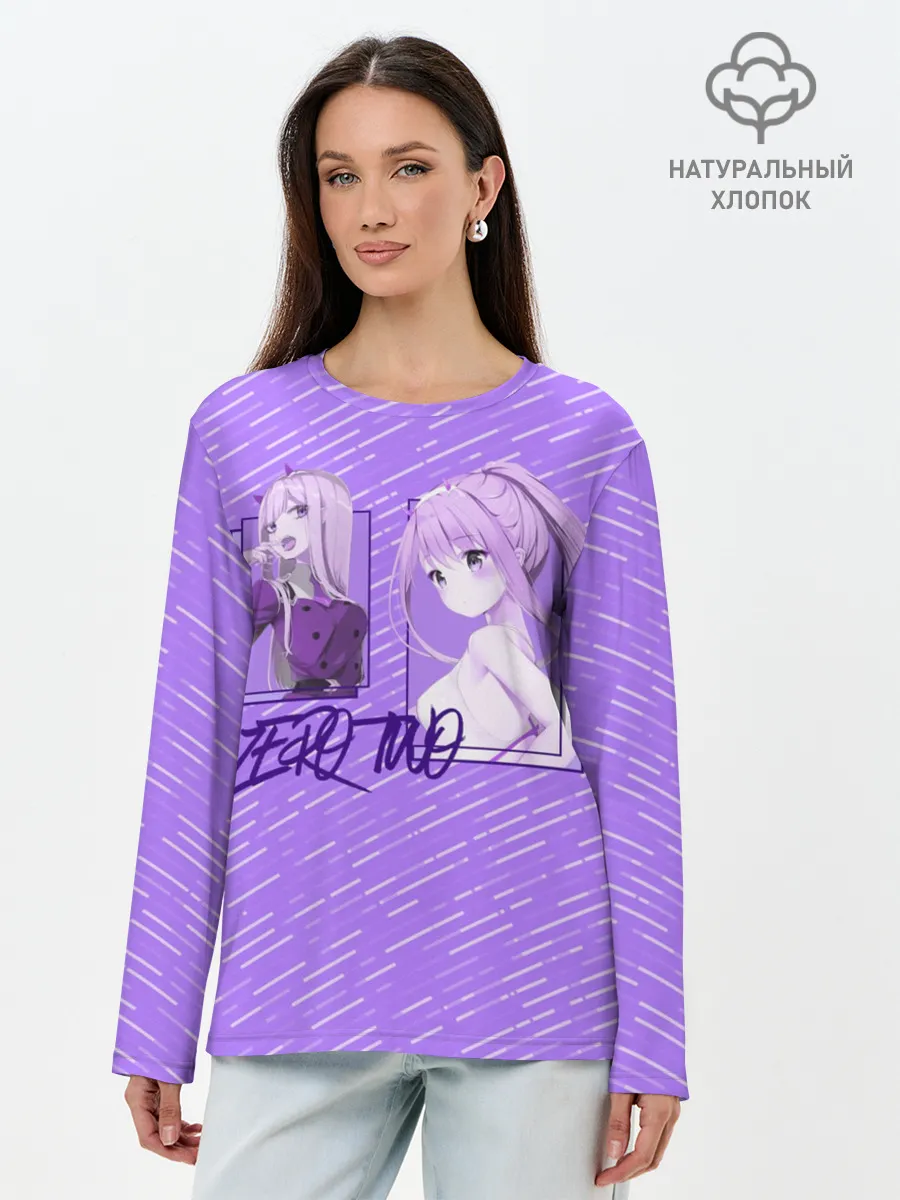 Лонгслив женский. Хлопок / Zero Two в прямоугольнике