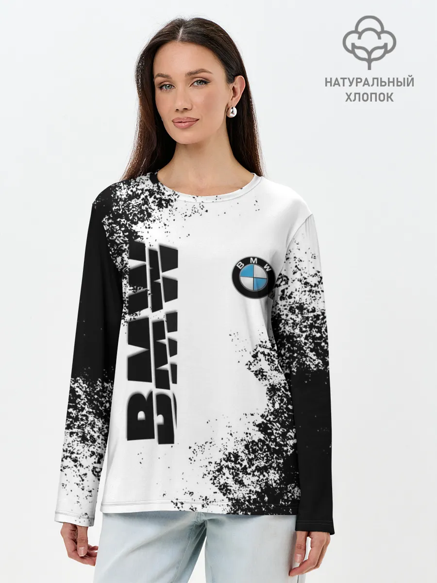 Лонгслив женский. Хлопок / BMW | БМВ РАЗРЕЗАННОЕ ЛОГО