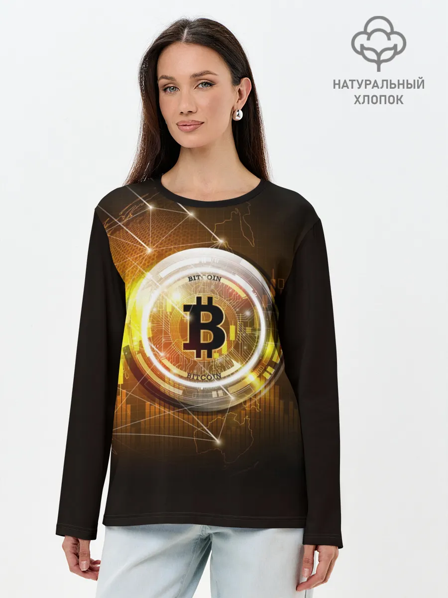 Лонгслив женский. Хлопок / КРИПТОВАЛЮТА БИТКОИН