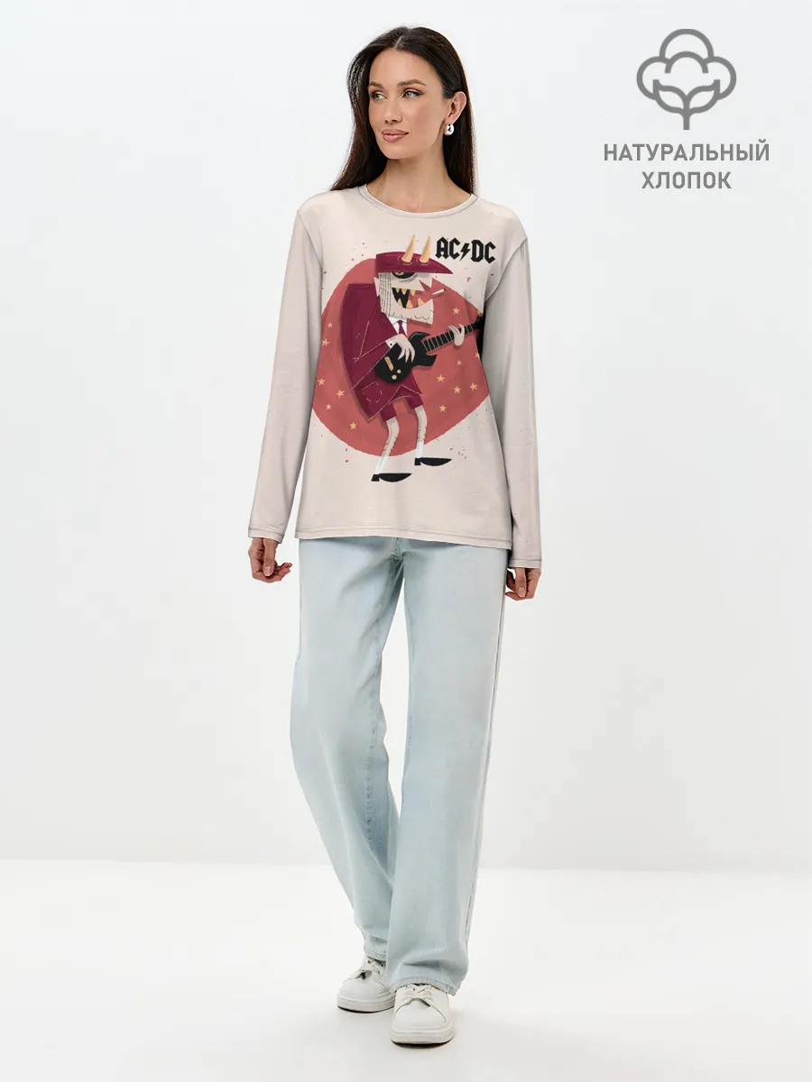 Лонгслив женский. Хлопок / Ангус Янг AC/DC