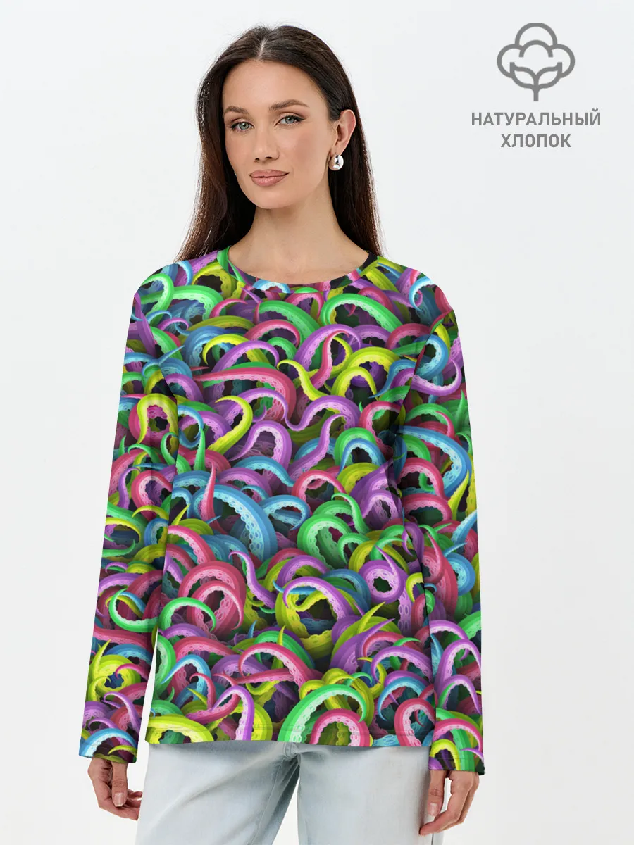 Лонгслив женский. Хлопок / Психоделические щупальца