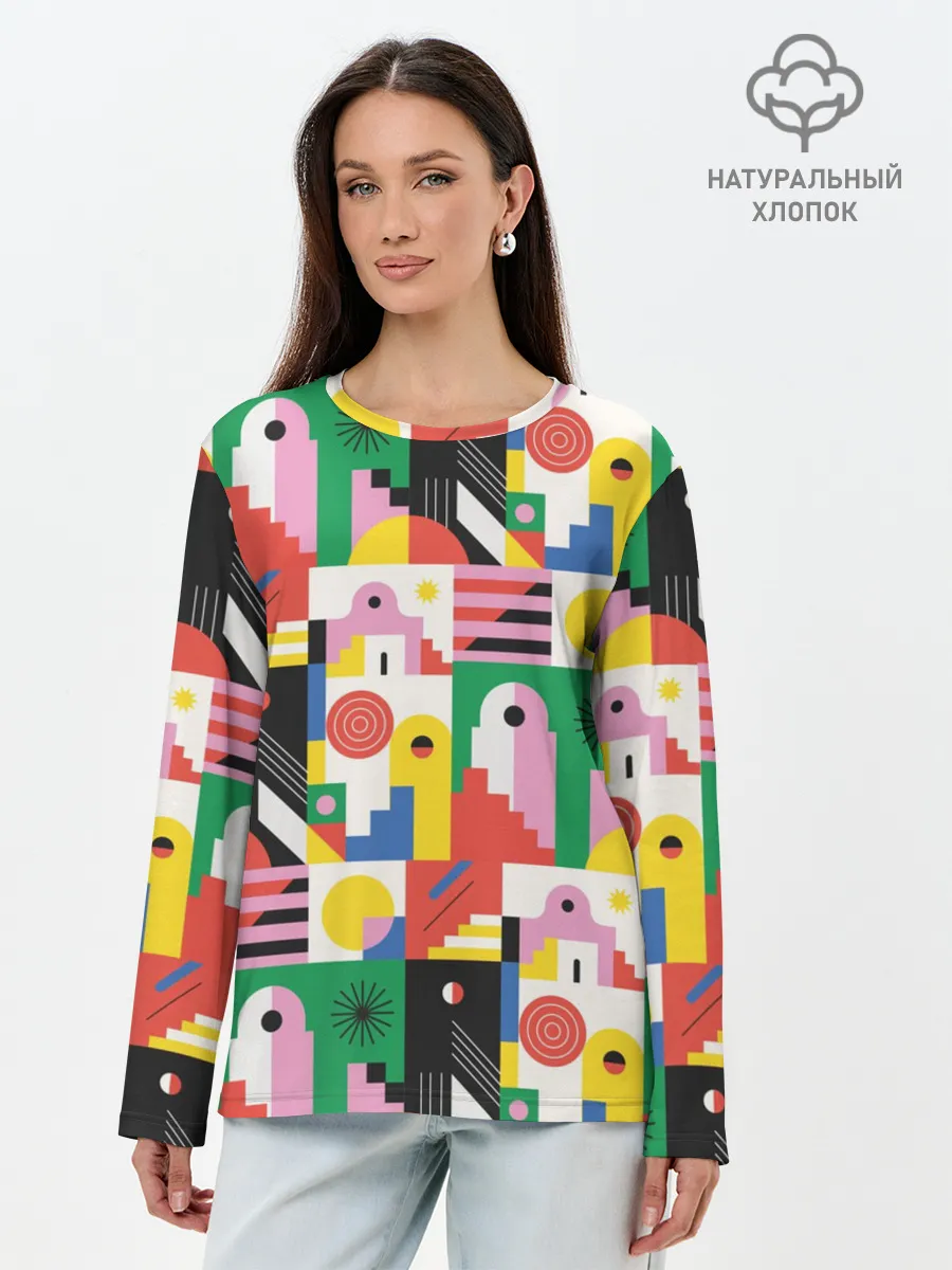 Лонгслив женский. Хлопок / Геометрия города