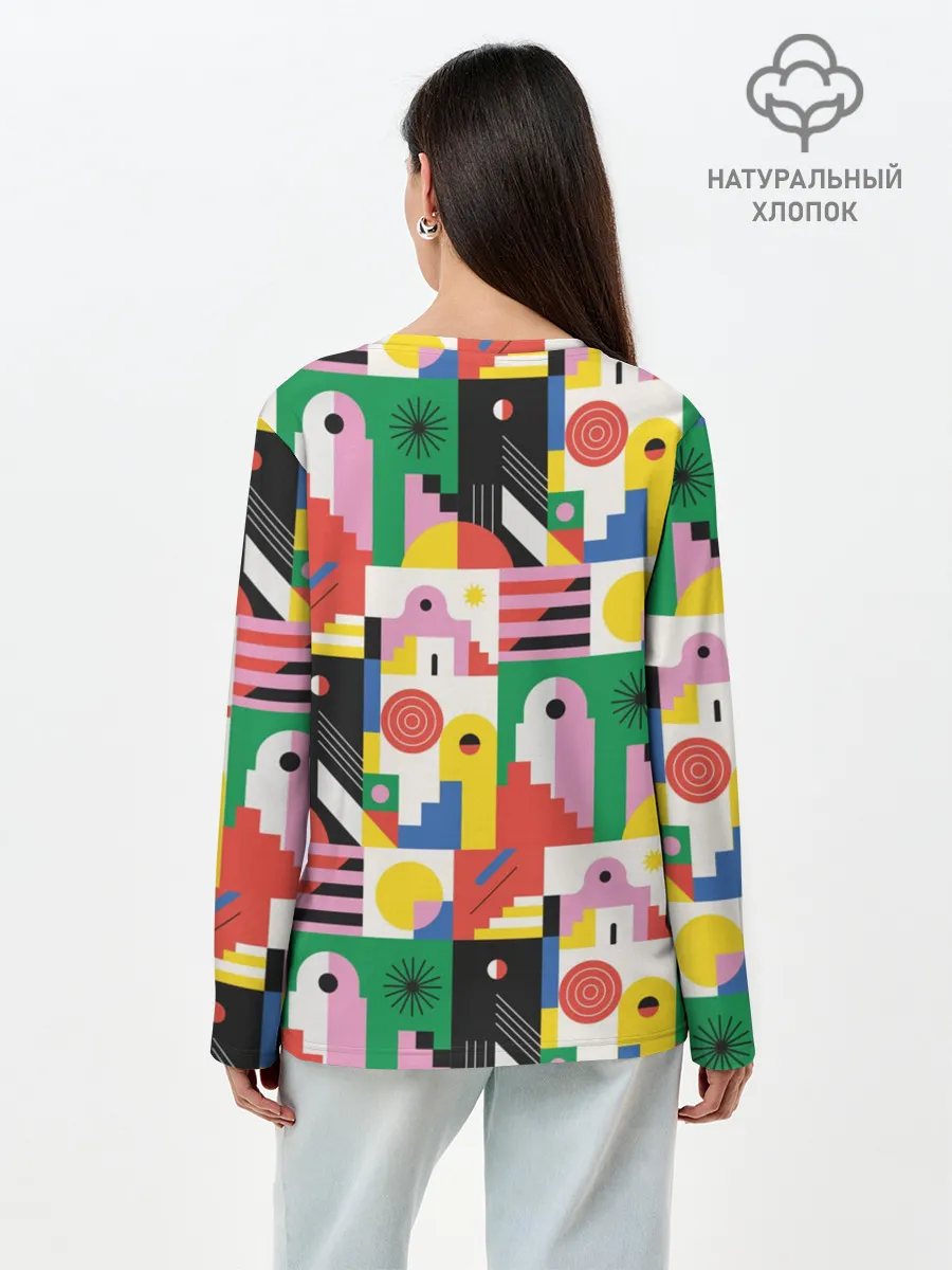 Лонгслив женский. Хлопок / Геометрия города