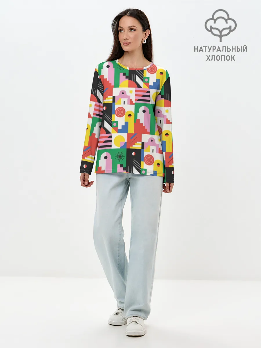 Лонгслив женский. Хлопок / Геометрия города