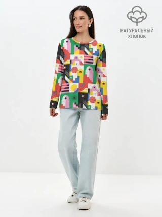 Лонгслив женский. Хлопок / Геометрия города