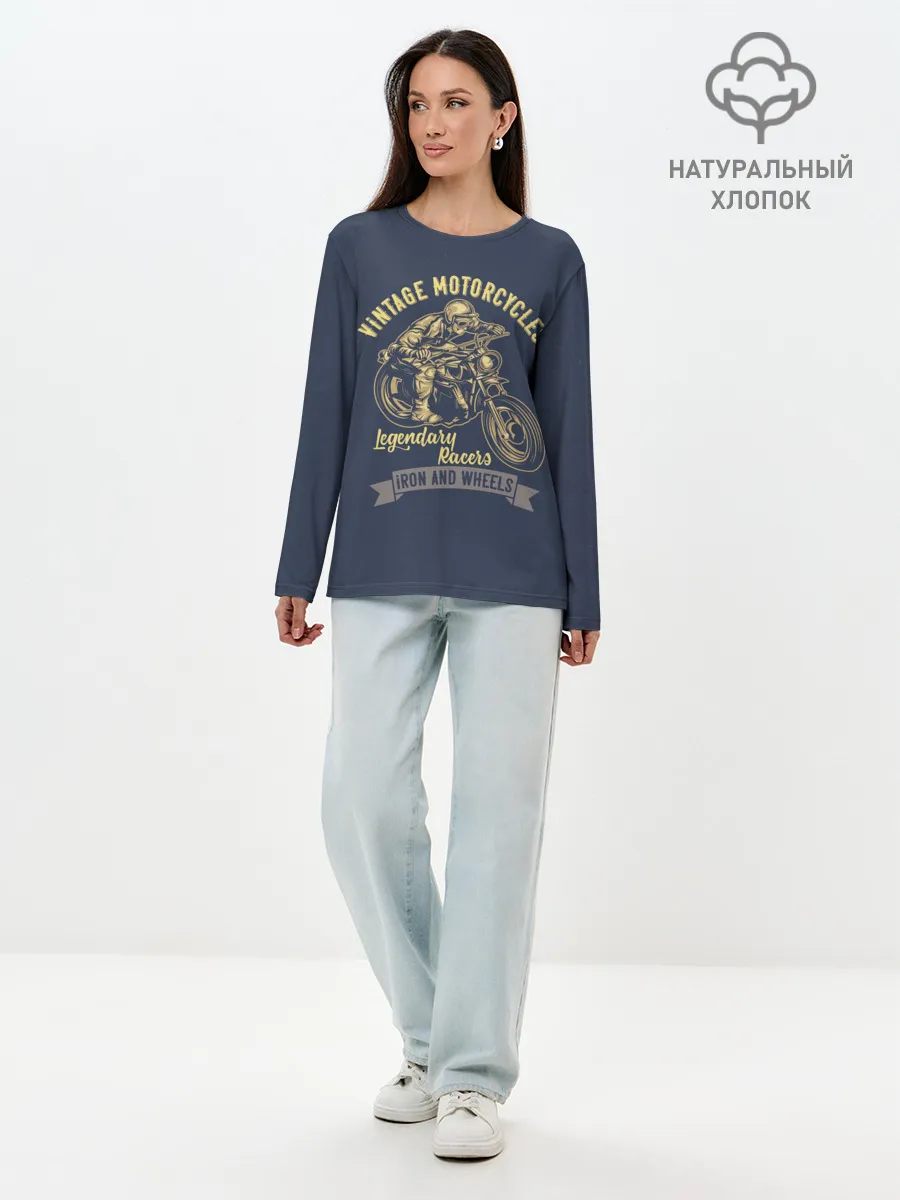 Лонгслив женский. Хлопок / Винтажные мотоциклы