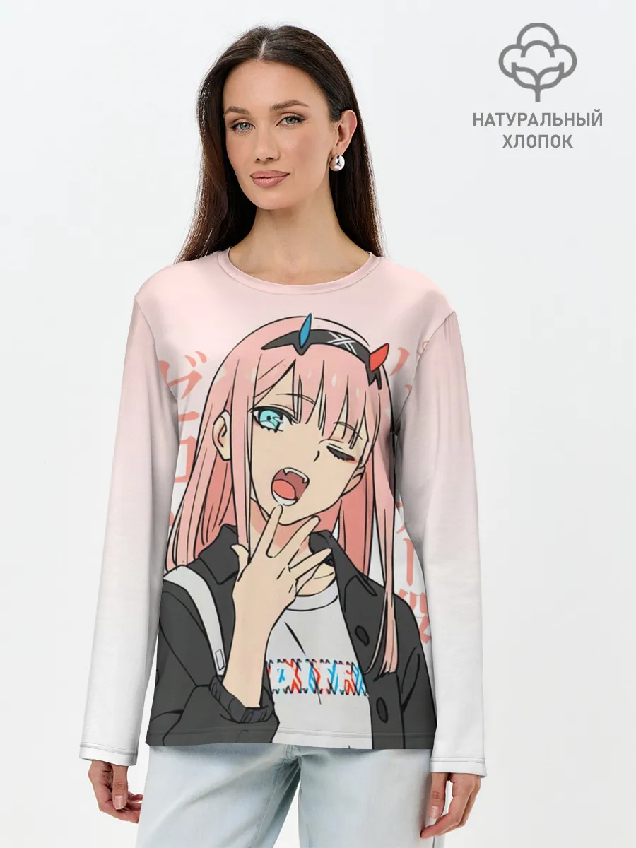 Лонгслив женский. Хлопок / Zero Two Darling in the Franxx