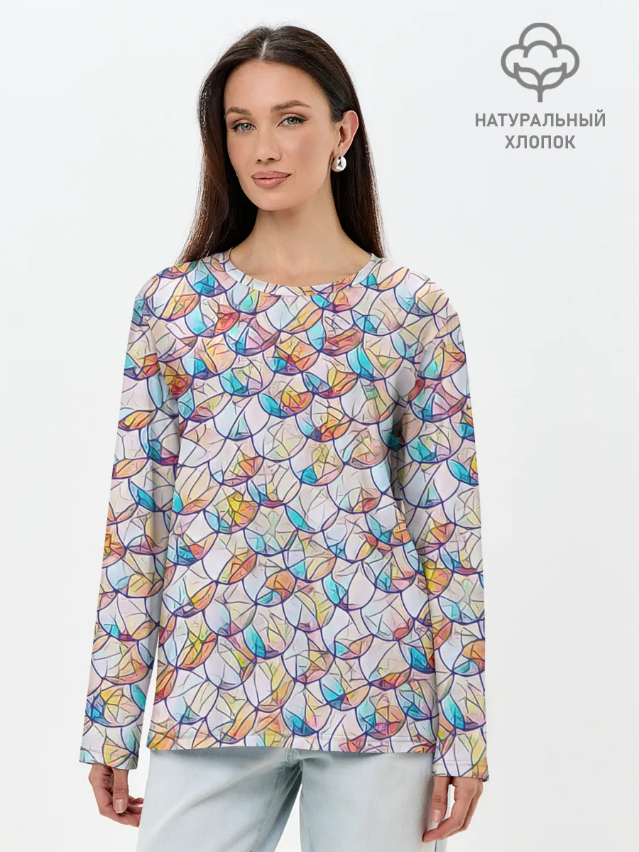 Лонгслив женский. Хлопок / Разноцветная чешуя