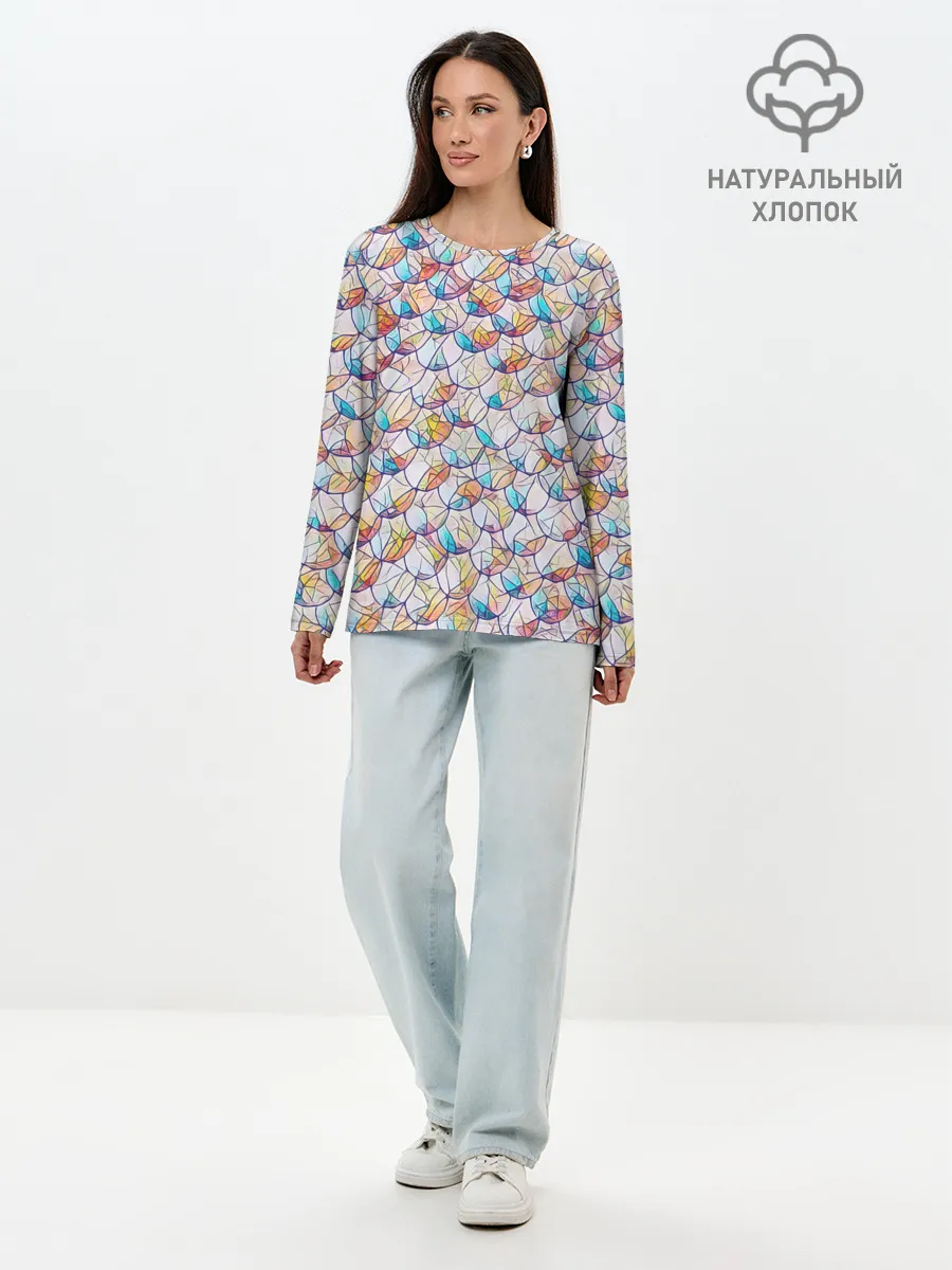 Лонгслив женский. Хлопок / Разноцветная чешуя