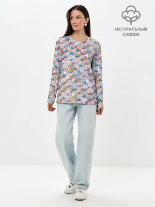 Лонгслив женский. Хлопок / Разноцветная чешуя