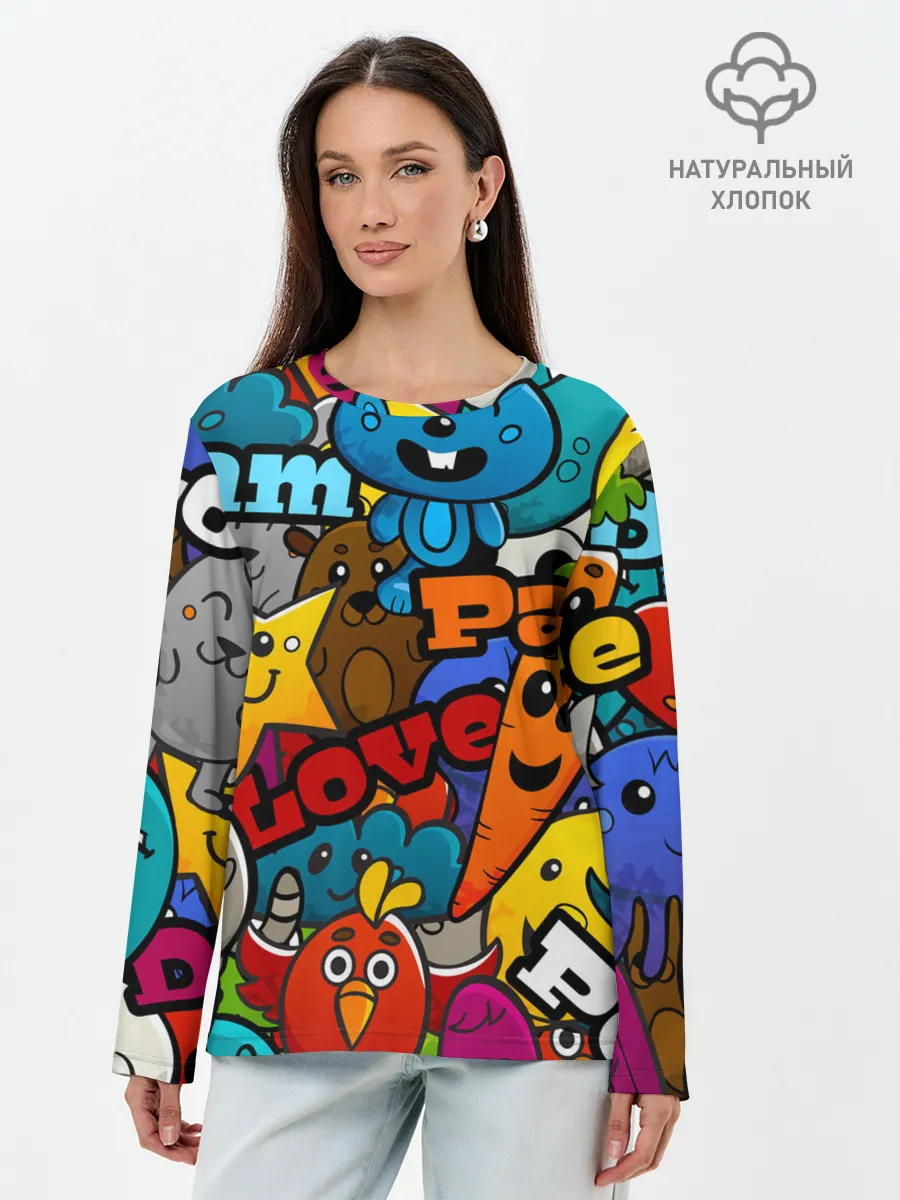 Лонгслив женский. Хлопок / LOVE | PEACE | PARTY