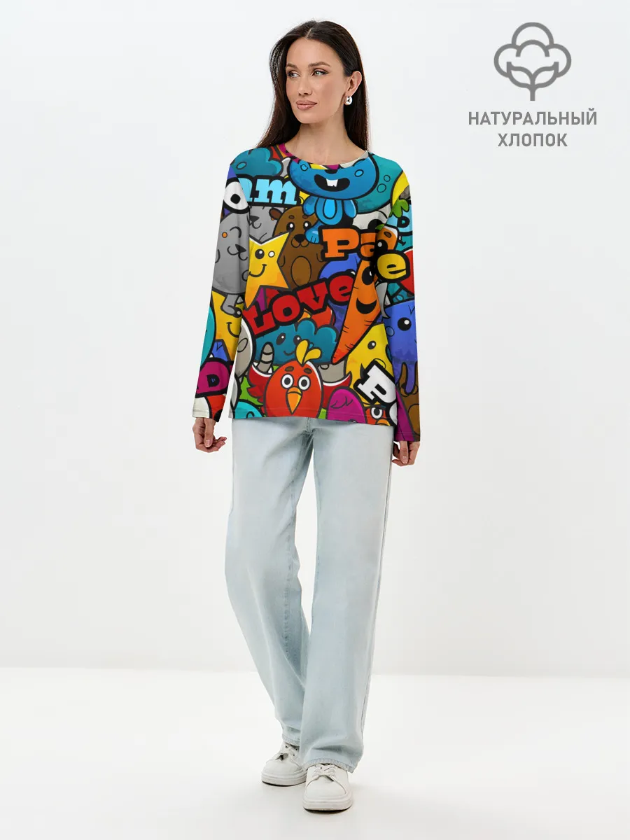 Лонгслив женский. Хлопок / LOVE | PEACE | PARTY