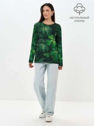 Лонгслив женский. Хлопок / Тропическая листва | Тропики