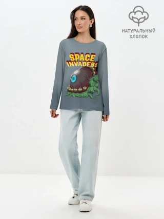 Лонгслив женский. Хлопок / Boss | Space Invaders | Old game