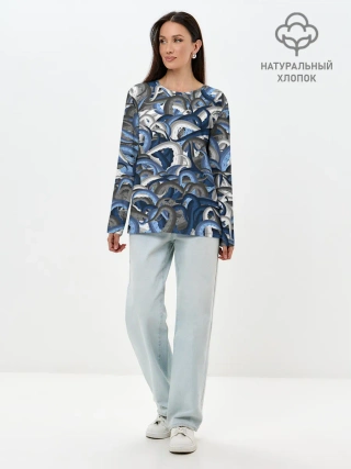 Лонгслив женский. Хлопок / Синий камуфляж с щупальцами
