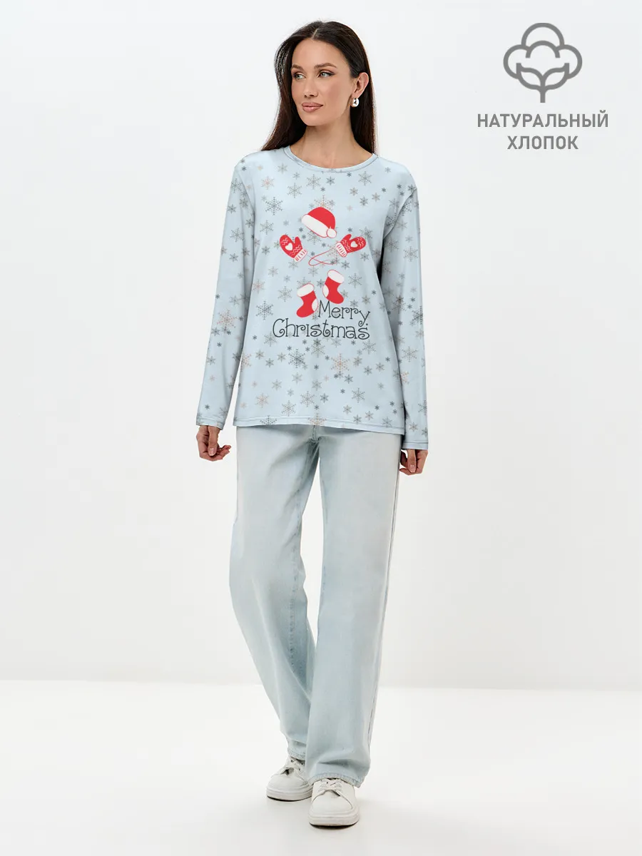 Лонгслив женский. Хлопок / Рождественская метель