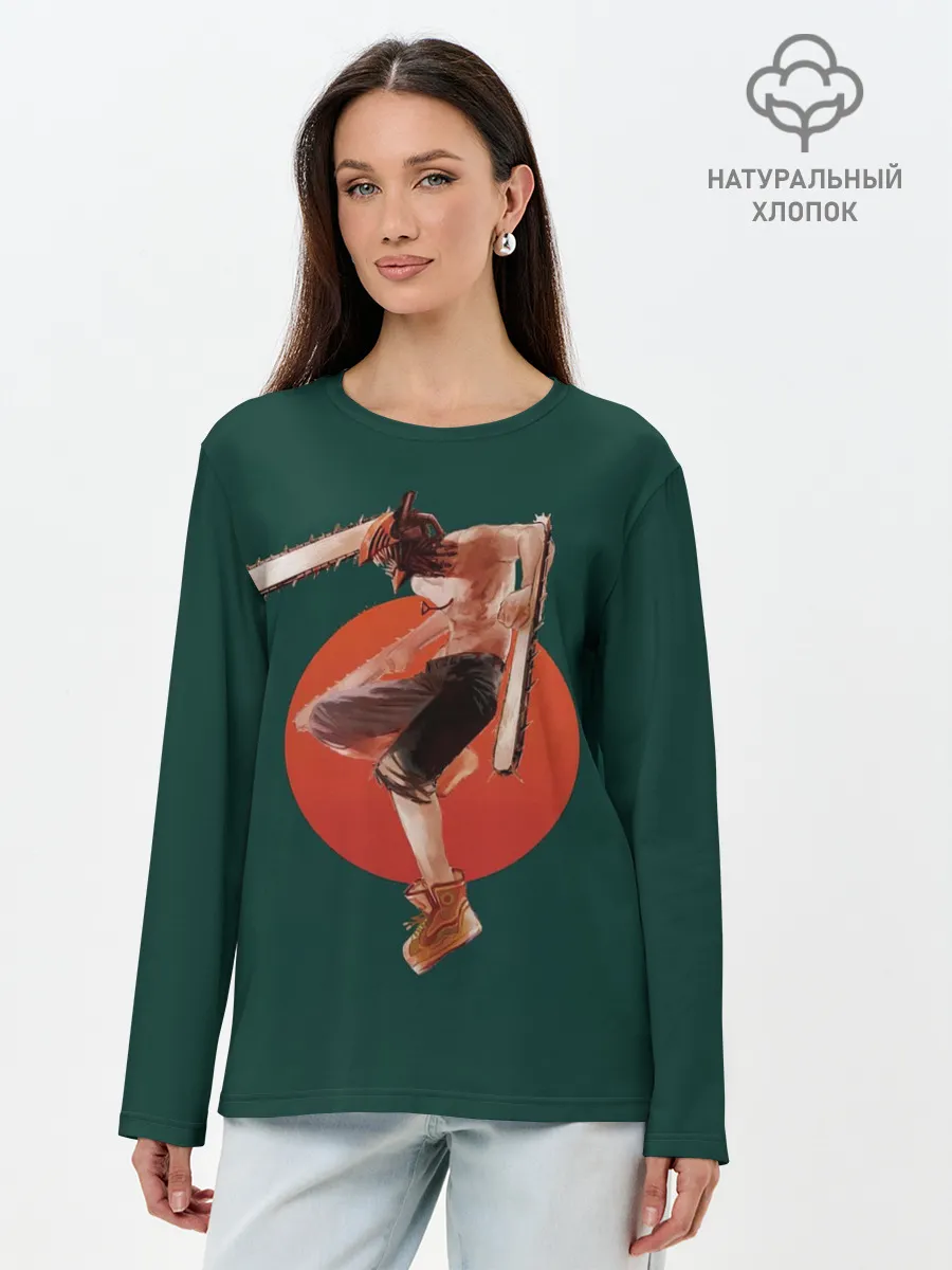 Лонгслив женский. Хлопок / Дэндзи в прыжке