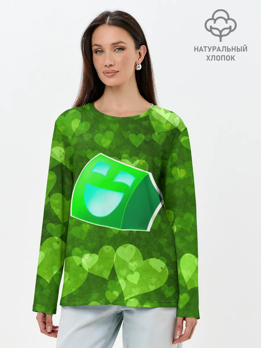 Лонгслив женский. Хлопок / Geometry Dash | Green Love