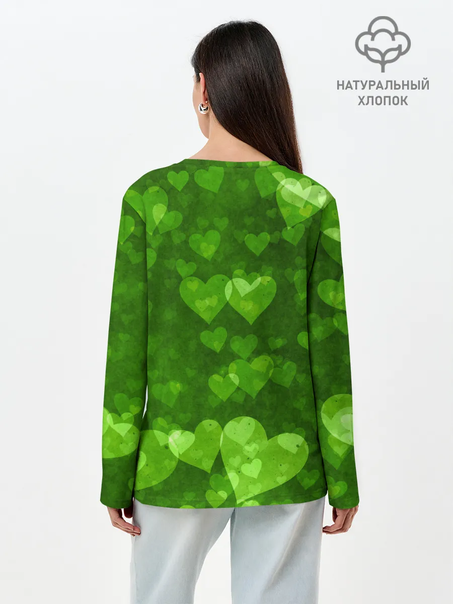 Лонгслив женский. Хлопок / Geometry Dash | Green Love