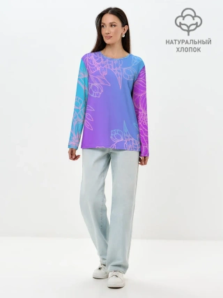 Лонгслив женский. Хлопок / Цветочный Градиент